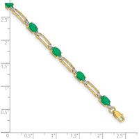 10K Yellow Gold Bracelet with Oval Emeralds and Diamonds - 7.25 in Length by Oro Pregiato