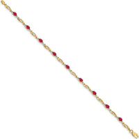 10K Yellow Gold Bracelet with Oval Rubies and Diamonds - 7.25" Length by Oro Pregiato