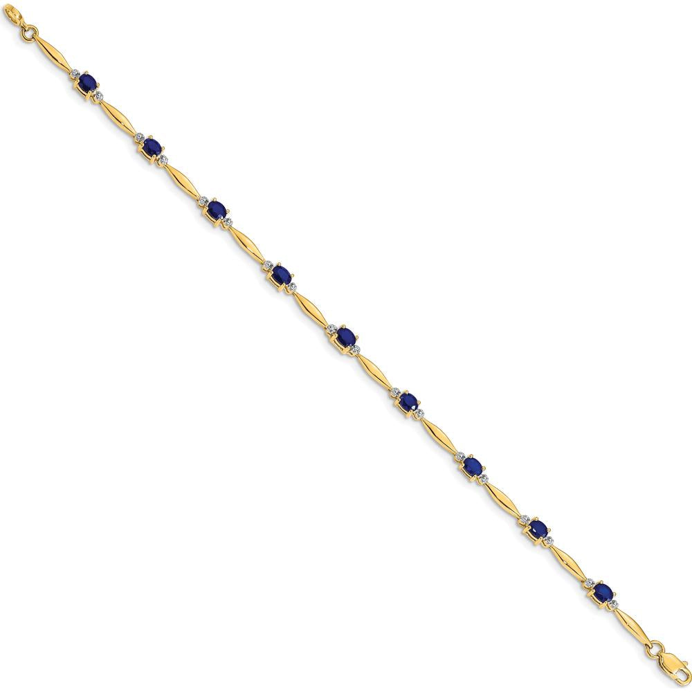 10K Yellow Gold Bracelet with Oval Sapphires and Diamond Accents - 1.60 Carats Total Gem Weight by Oro Pregiato