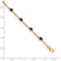 10K Yellow Gold Bracelet with Oval Sapphires and Diamond Accents - 1.60 Carats Total Gem Weight by Oro Pregiato
