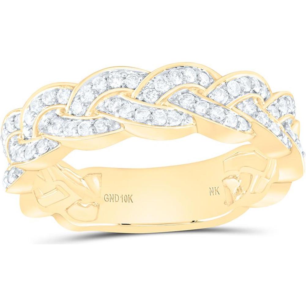 10K Yellow Gold Braided Band with Prong-Set Round Diamonds - 0.33 Carat Total Diamond Weight