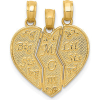 10K Yellow Gold Break-Apart "Big Sis, MOM, Lil Sis" Textured Charm Pendant