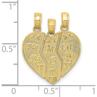 10K Yellow Gold Break-Apart "Big Sis, MOM, Lil Sis" Textured Charm Pendant