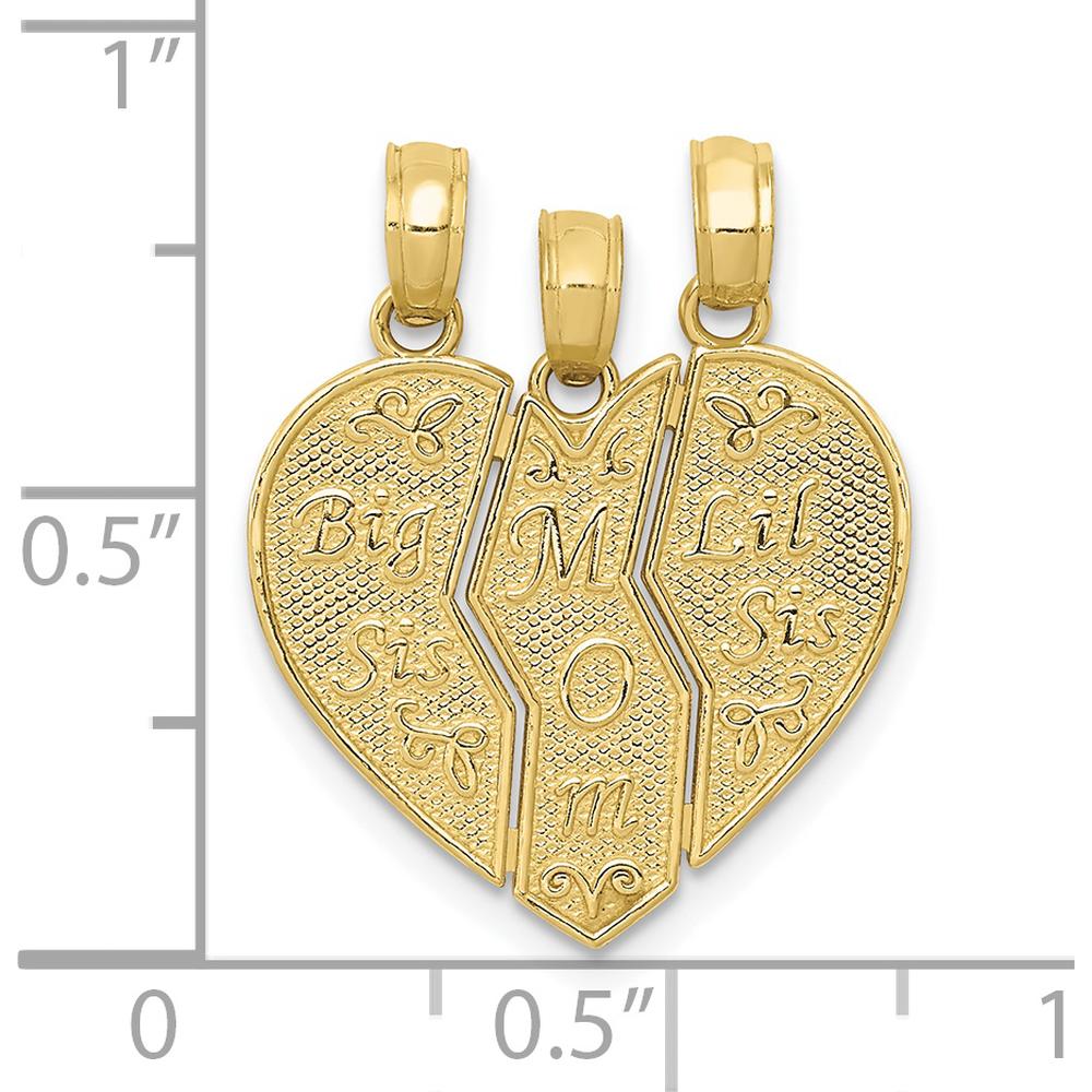 10K Yellow Gold Break-Apart "Big Sis, MOM, Lil Sis" Textured Charm Pendant
