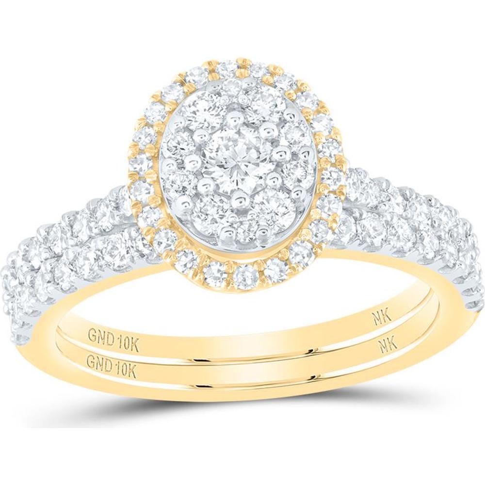 10K Yellow Gold Bridal Wedding Ring Set with 1 Carat Round Diamonds - G-H Color, I2 Clarity