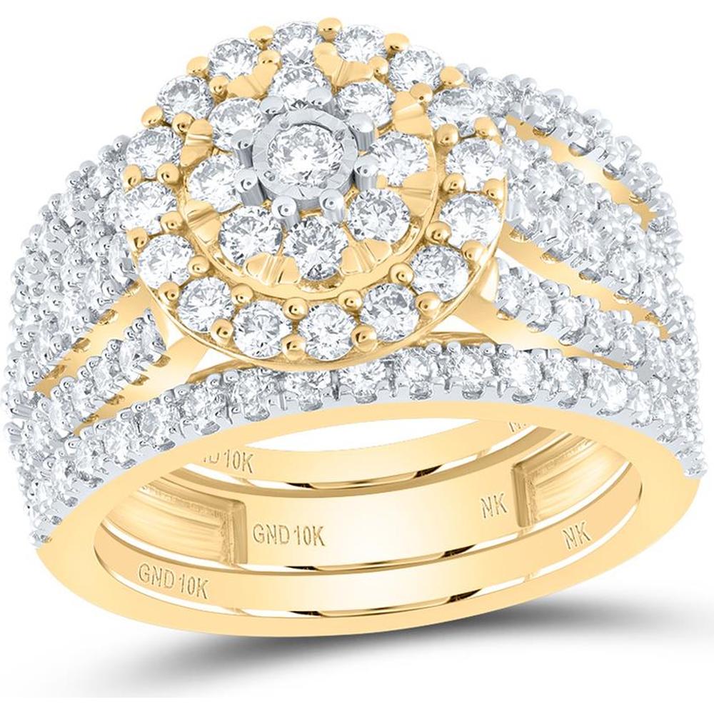 10K Yellow Gold Bridal Wedding Ring Set with Round Diamonds - 1.91 Carat Total Diamond Weight