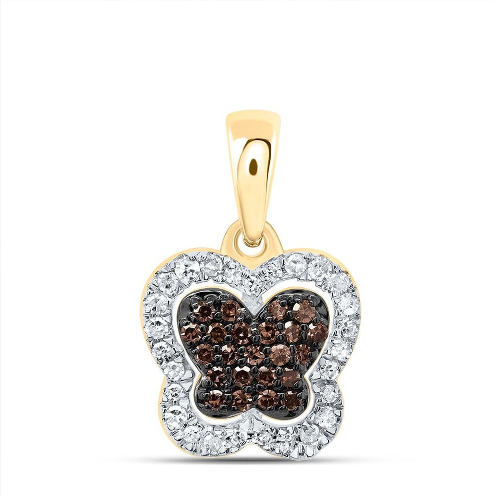 10K Yellow Gold Brown and White Diamond Butterfly Pendant - 1/5 Carat Total Diamond Weight