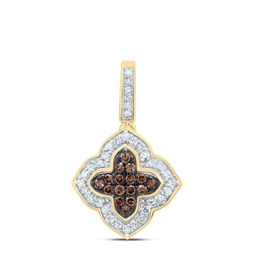 10K Yellow Gold Brown and White Diamond Clover Pendant - 1/4 Carat Total Diamond Weight
