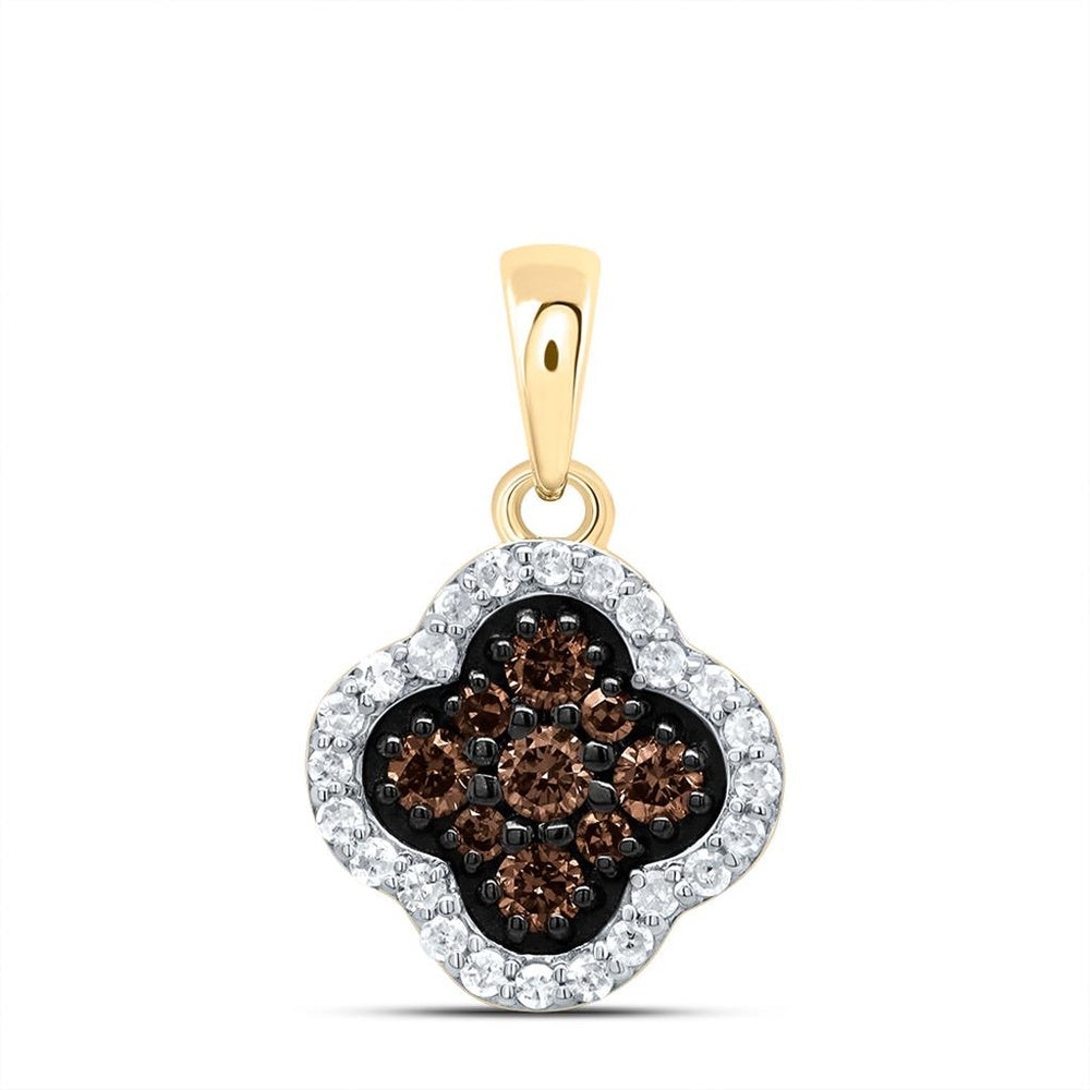 10K Yellow Gold Brown and White Diamond Clover Pendant - 1/4 Carat Total Diamond Weight