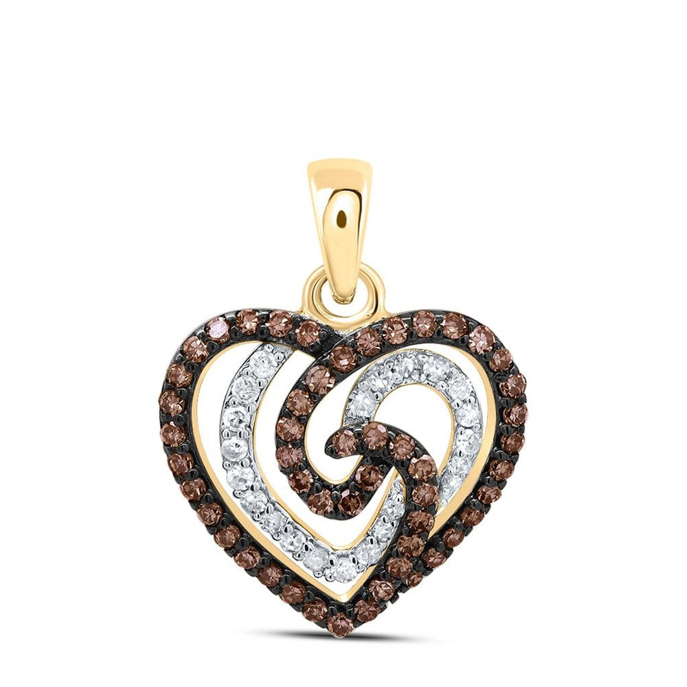 10K Yellow Gold Brown and White Diamond Heart Pendant - 3/8 Carat Total Diamond Weight