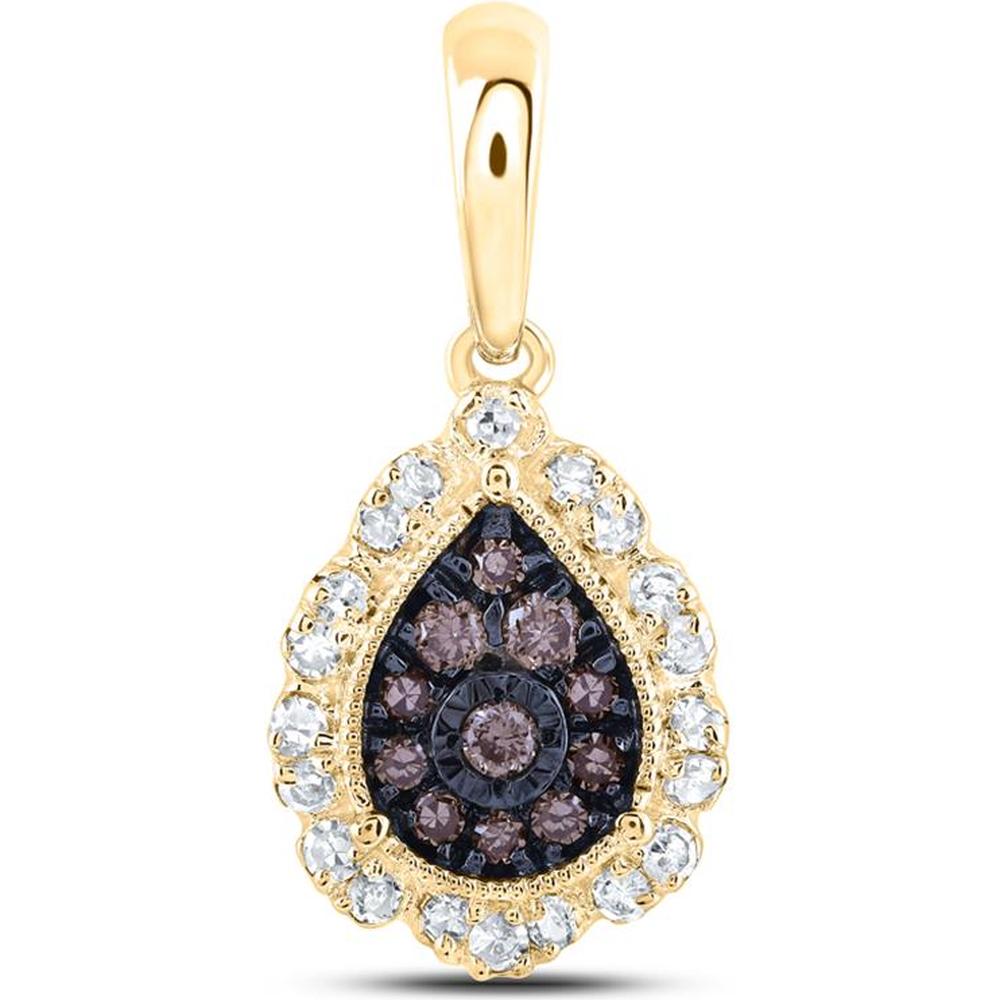 10K Yellow Gold Brown and White Diamond Teardrop Pendant - 0.2 Carat Total Diamond Weight