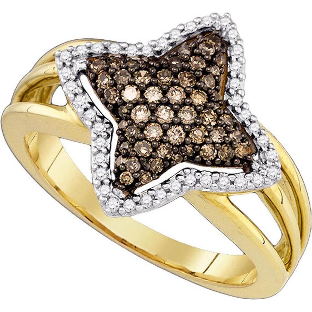 10K Yellow Gold Brown Diamond Star-Shape Fancy Cluster Ring with White Diamonds - 3/8 Carat Total Carat Weight