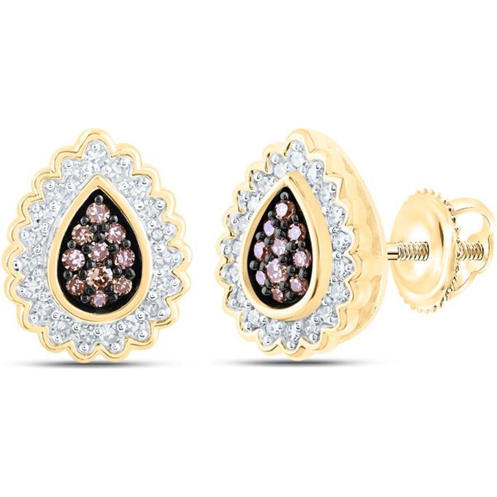 10K Yellow Gold Brown Diamond Teardrop Earrings with Round G-H Diamonds - 1/4 Carat Total Diamond Weight