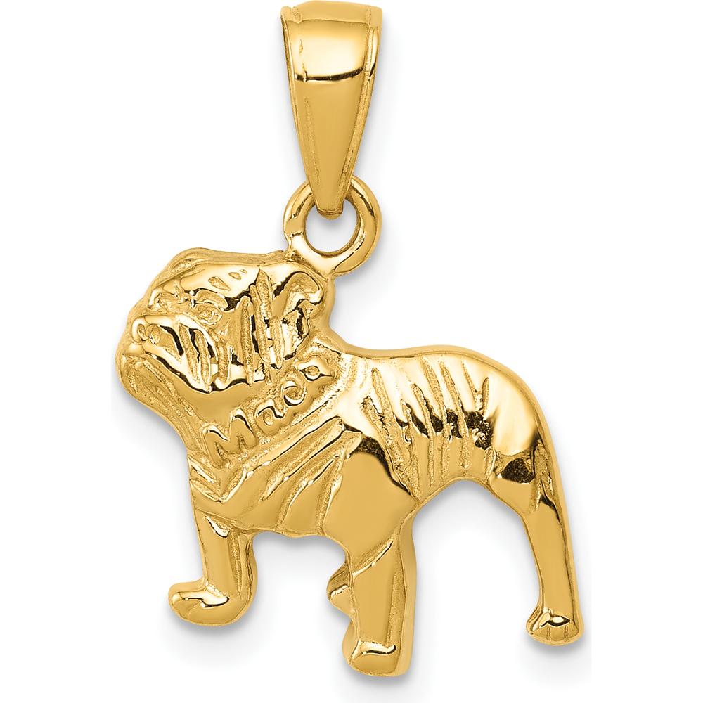 10K Yellow Gold Bulldog Pendant - Polished Finish, 21mm Height