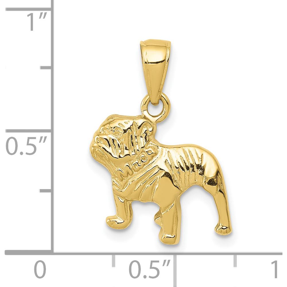 10K Yellow Gold Bulldog Pendant - Polished Finish, 21mm Height