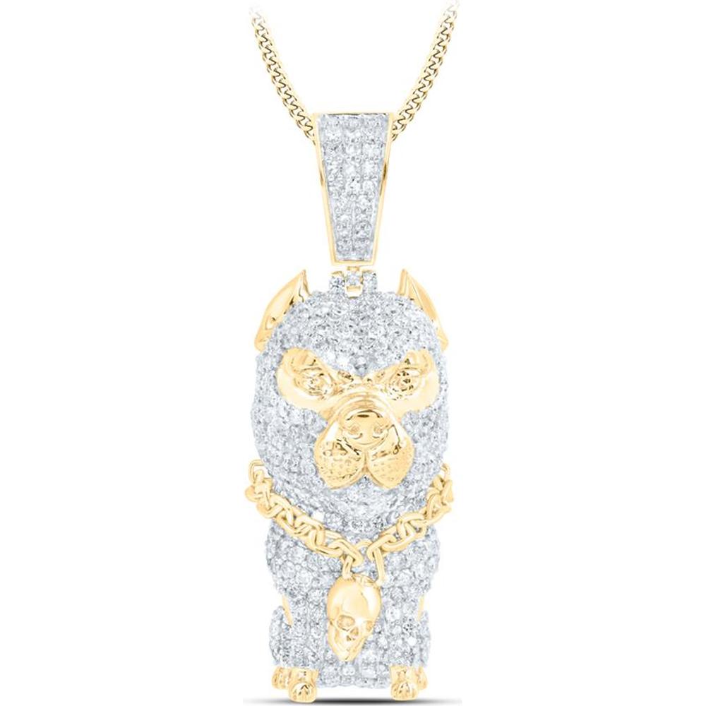 10K Yellow Gold Bulldog Pendant with Prong-Set Round Diamonds - 3.11 Carat Total Diamond Weight
