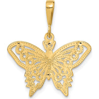 10K Yellow Gold Butterfly Charm Pendant - Solid and Polished Finish
