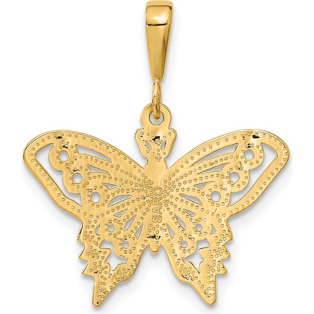 10K Yellow Gold Butterfly Charm Pendant - Solid and Polished Finish