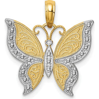 10K Yellow Gold Butterfly Charm Pendant with Rhodium Accents