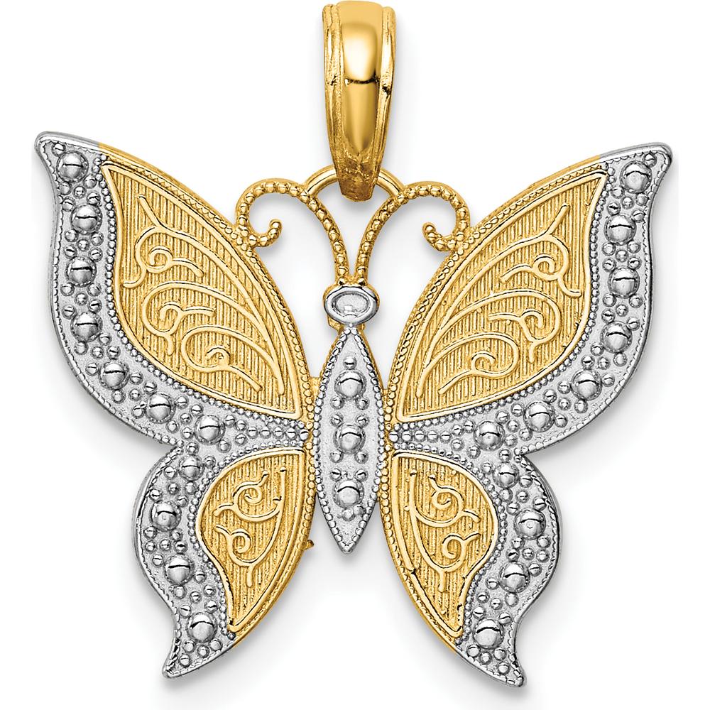 10K Yellow Gold Butterfly Charm Pendant with Rhodium Accents