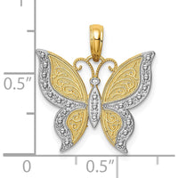 10K Yellow Gold Butterfly Charm Pendant with Rhodium Accents
