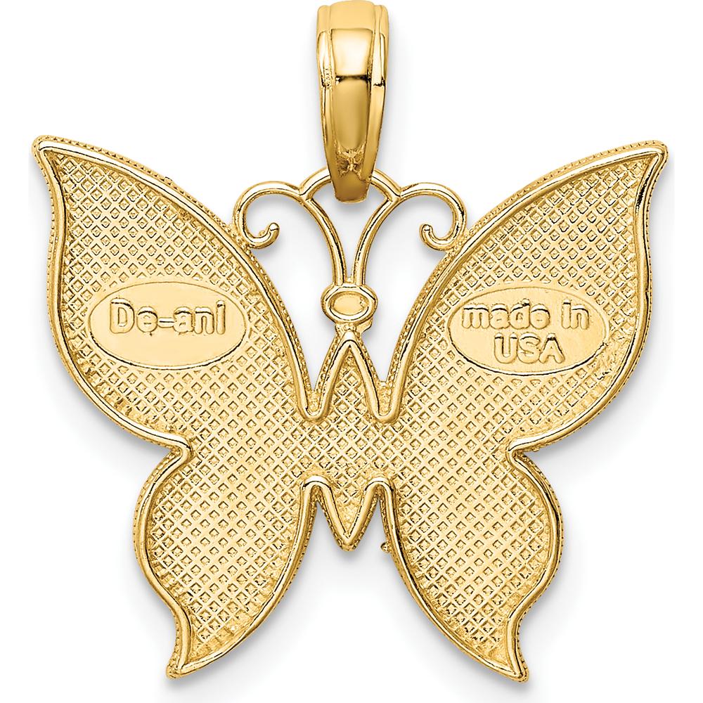 10K Yellow Gold Butterfly Charm Pendant with Rhodium Accents