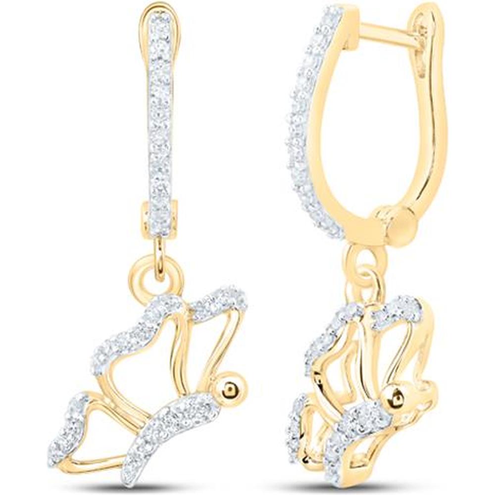 10K Yellow Gold Butterfly Drop Earrings with Prong-Set Round Diamonds - 0.25 Carat Total Diamond Weight
