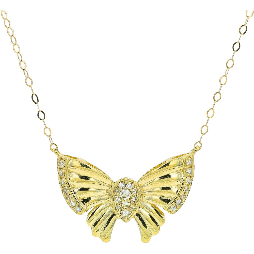 10K Yellow Gold Butterfly Pendant Necklace with Bead-Set Round Diamonds - 0.11 Carat Total Diamond Weight