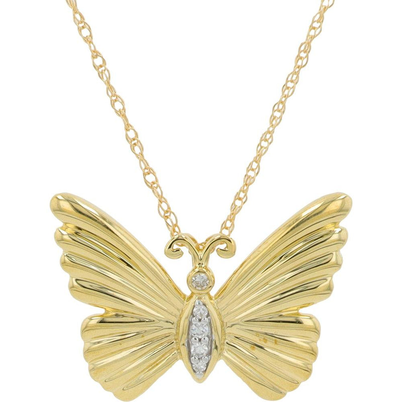 10K Yellow Gold Butterfly Pendant with 0.02 Carats of Diamond Accents