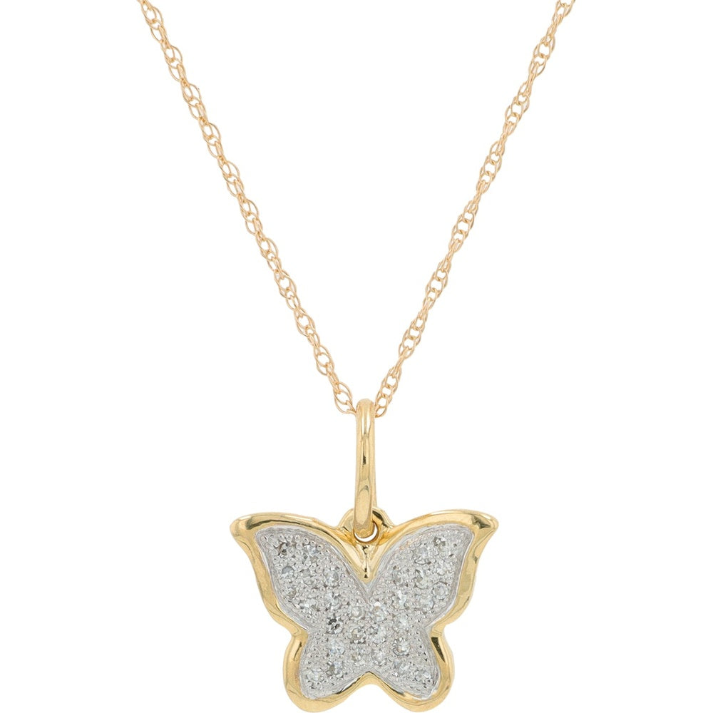 10K Yellow Gold Butterfly Pendant with Pavé Set Round Diamonds - 0.10 Carat Total Diamond Weight