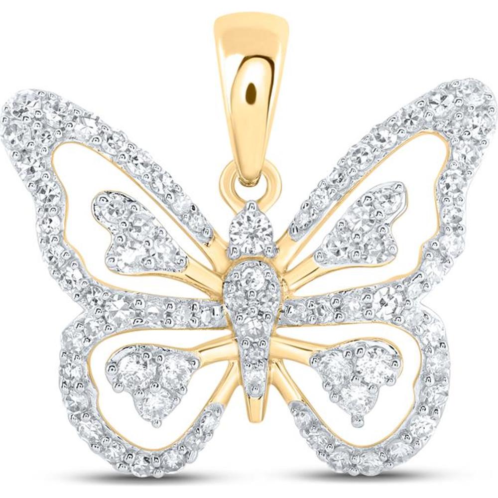 10K Yellow Gold Butterfly Pendant with Prong-Set Round Diamonds - 0.38 Carat Total Diamond Weight
