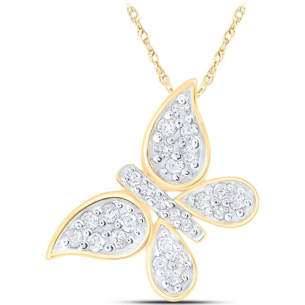 10K Yellow Gold Butterfly Pendant with Prong-Set Round Diamonds - 1/6 Carat Total Diamond Weight