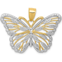 10K Yellow Gold Butterfly Pendant with Rhodium Accents - Polished Finish