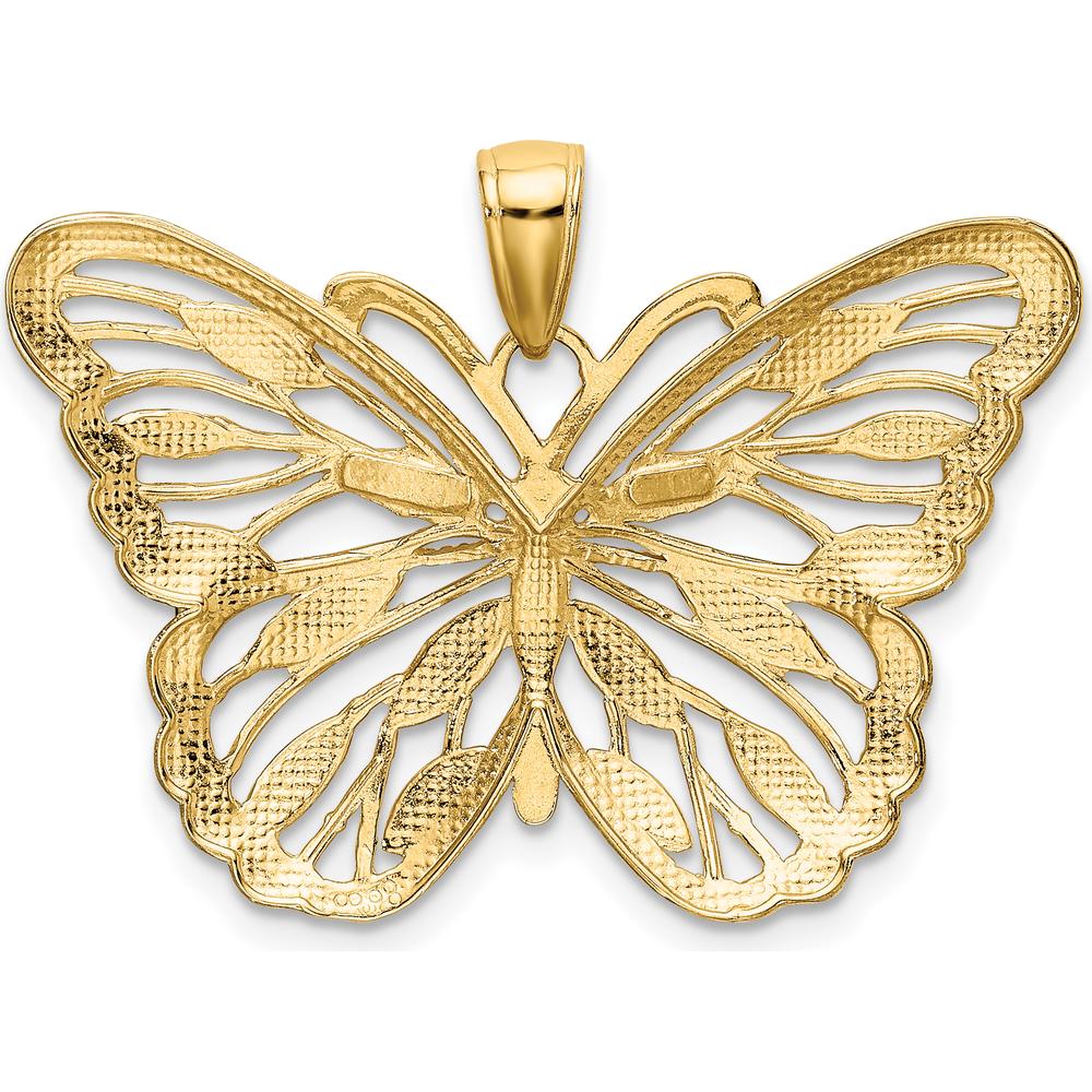 10K Yellow Gold Butterfly Pendant with Rhodium Accents - Polished Finish