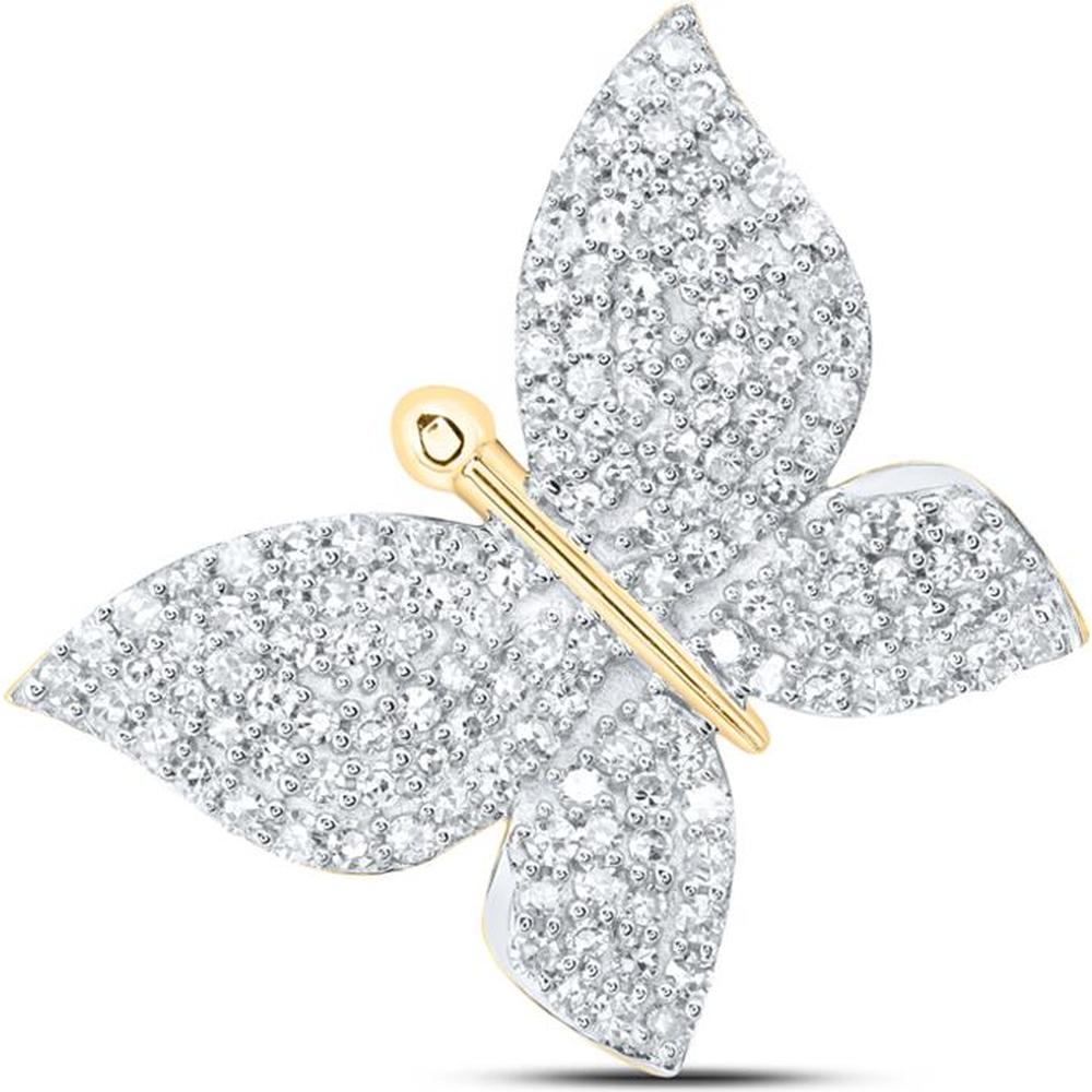 10K Yellow Gold Butterfly Pendant with Round Diamonds - 1/2 Carat Total Diamond Weight