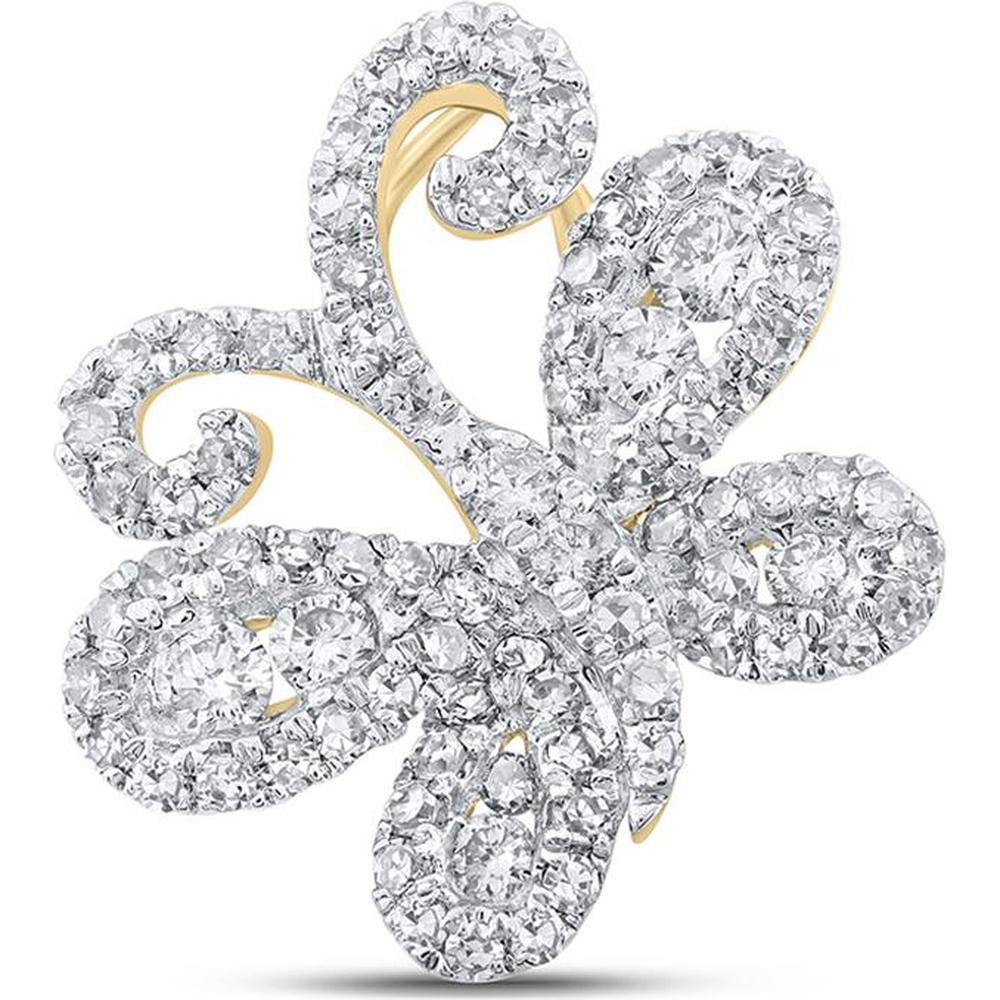 10K Yellow Gold Butterfly Pendant with Round Diamonds - 3/8 Carat Total Diamond Weight