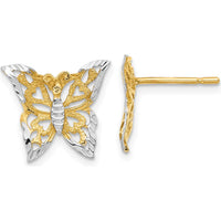 10K Yellow Gold Butterfly Post Earrings with Rhodium Accents - Elegant Women's Earrings