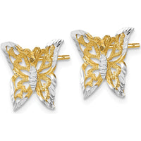 10K Yellow Gold Butterfly Post Earrings with Rhodium Accents - Elegant Women's Earrings