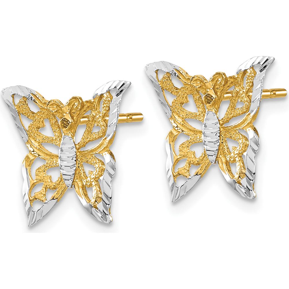 10K Yellow Gold Butterfly Post Earrings with Rhodium Accents - Elegant Women's Earrings