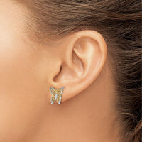 10K Yellow Gold Butterfly Post Earrings with Rhodium Accents - Elegant Women's Earrings