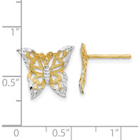 10K Yellow Gold Butterfly Post Earrings with Rhodium Accents - Elegant Women's Earrings