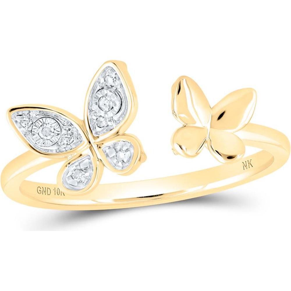 10K Yellow Gold Butterfly Ring with Round Diamonds - .03 Carat Total Diamond Weight