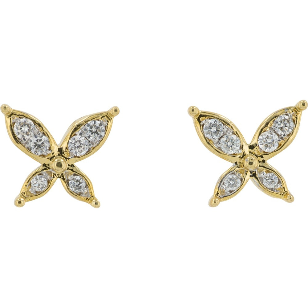 10K Yellow Gold Butterfly Stud Earrings with Prong-Set Round Diamonds - 0.10 Carat Total Diamond Weight