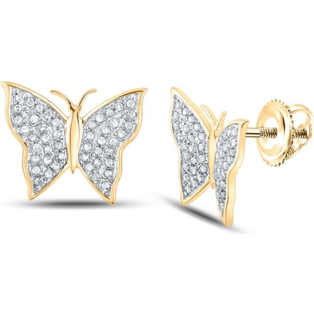 10K Yellow Gold Butterfly Stud Earrings with Prong-Set Round Diamonds - 0.25 Carat Total Diamond Weight