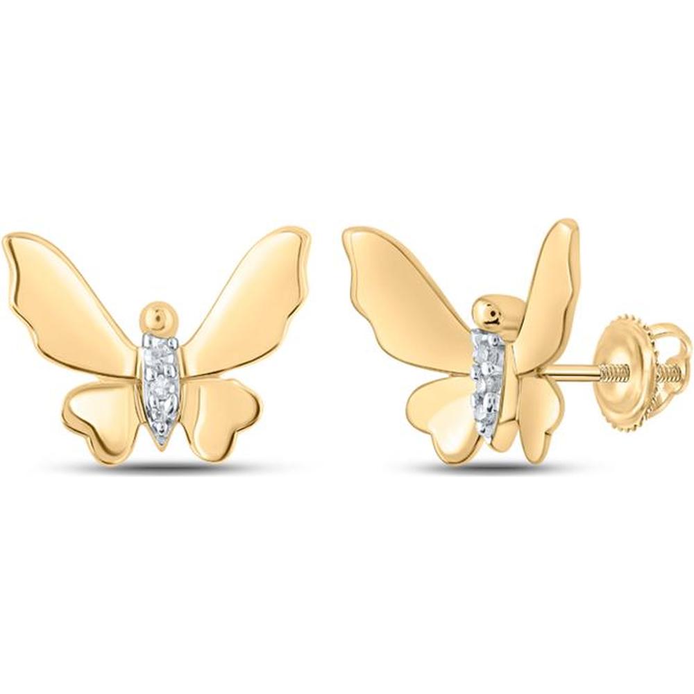 10K Yellow Gold Butterfly Stud Earrings with Round Diamonds - 0.03 Carat Total Diamond Weight