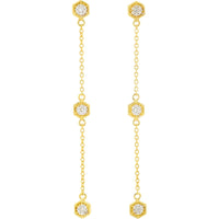 10K Yellow Gold By the Yard Diamond Drop Earrings with Milgrain Prong-Set Stations - 0.03 Carat Total Diamond Weight