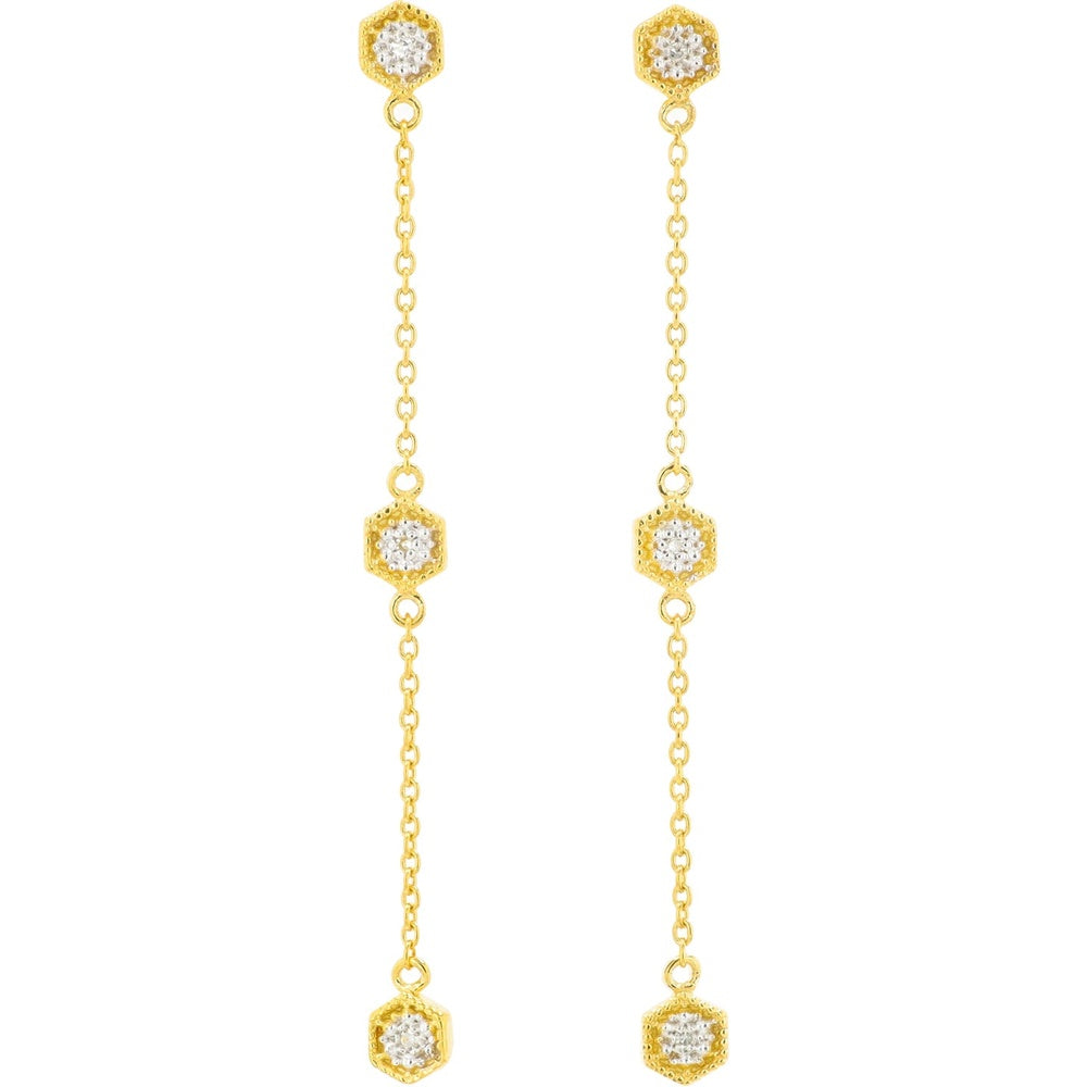 10K Yellow Gold By the Yard Diamond Drop Earrings with Milgrain Prong-Set Stations - 0.03 Carat Total Diamond Weight