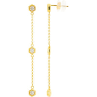 10K Yellow Gold By the Yard Diamond Drop Earrings with Milgrain Prong-Set Stations - 0.03 Carat Total Diamond Weight
