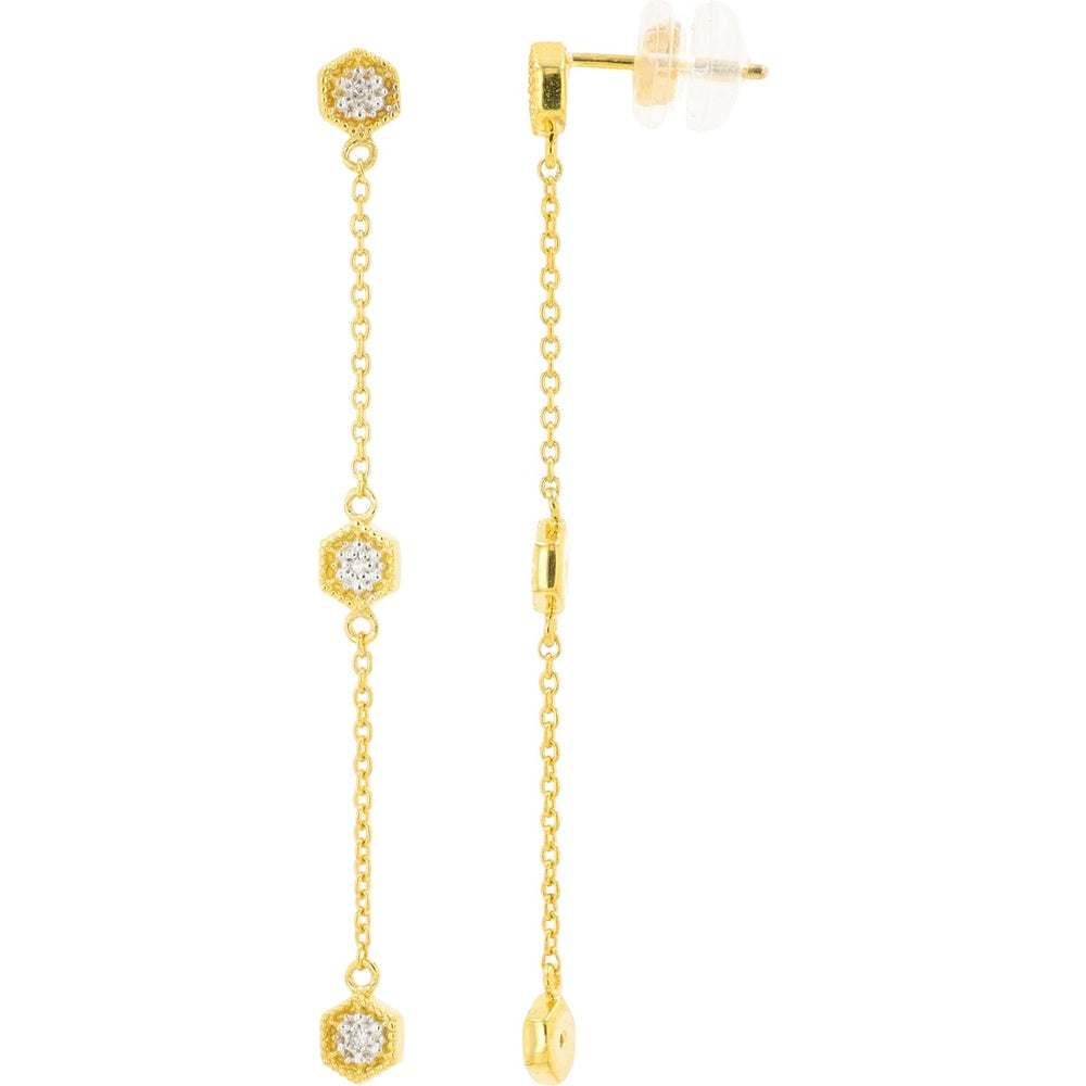 10K Yellow Gold By the Yard Diamond Drop Earrings with Milgrain Prong-Set Stations - 0.03 Carat Total Diamond Weight