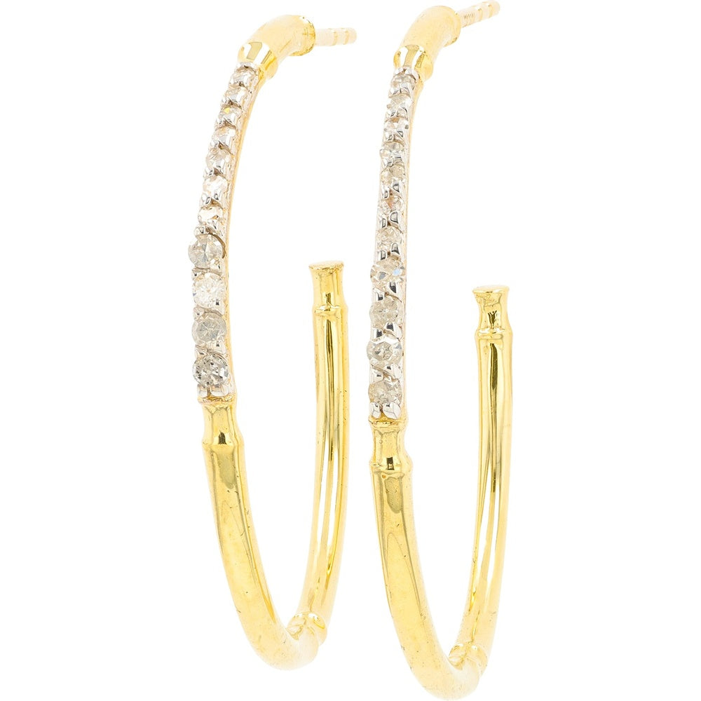 10K Yellow Gold C-Hoop Earrings with Prong-Set Round Diamonds - 0.16 Carat Total Diamond Weight
